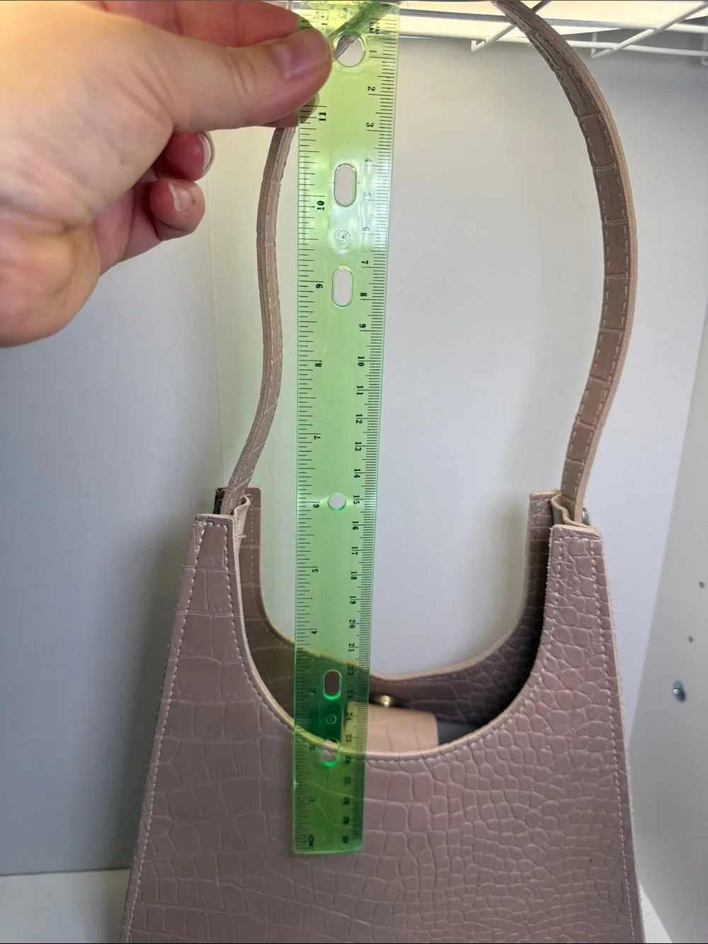 Croc-Embossed Shoulder Bag in Nude Blush